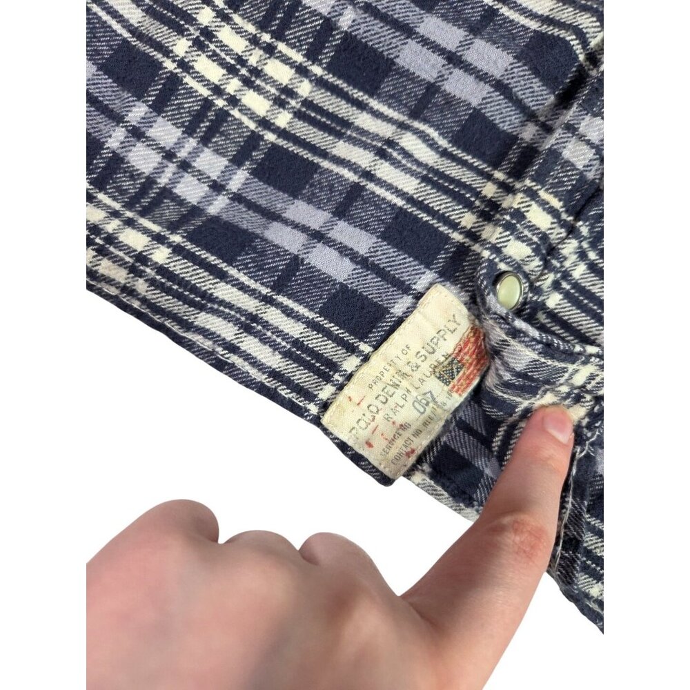 VTG Denim Supply Ralph Lauren Pearl Snap Flannel Shirt Mens Medium Plaid Cotton - Picture 6 of 7